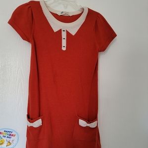 H&M Toddler Girls 4-6 years Knit Dress Tuxedo Print Red Tan Short sleeve EUC